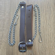 Black Stewart Tartan Brown Leather Semi Dress Hybrid Sporran Chain Belt