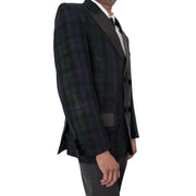 Men’s Scottish Black Watch Tartan Blazer Jacket – Acrylic Wool Fabric, Satin Lapels, Double-Breasted