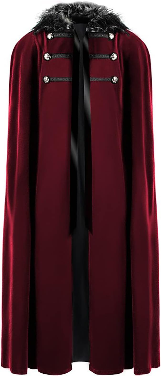 Men's Red Gothic Long  Hooded Fur Cloak