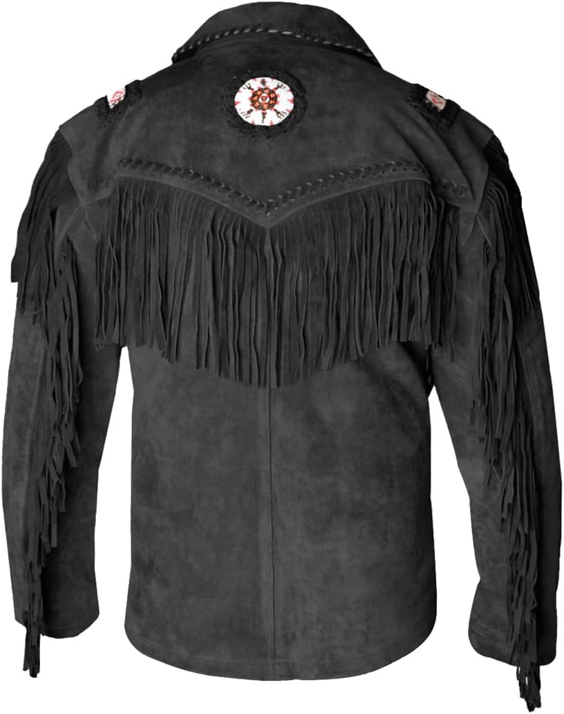 Men's Blue Suede Western Cowboy Leather Jacket With Fringe & Beaded | Best western jacket
