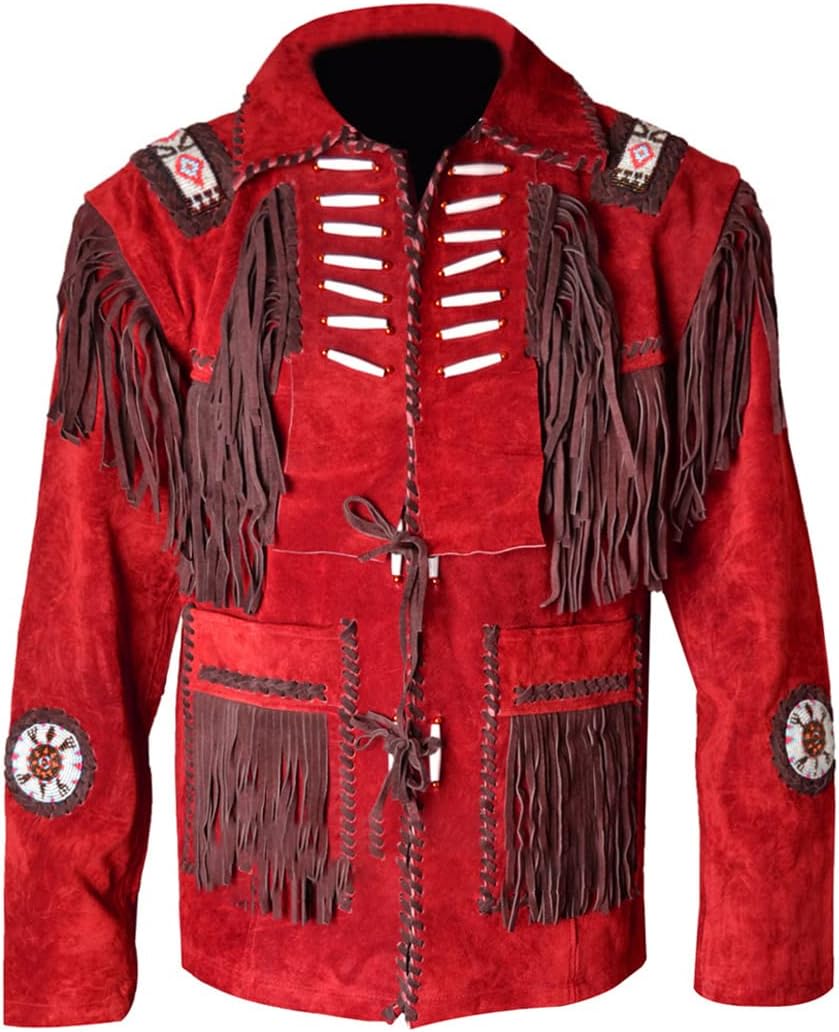 Men's Blue Suede Western Cowboy Leather Jacket With Fringe & Beaded | Best western jacket