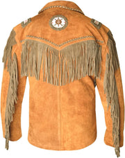 Men's Blue Suede Western Cowboy Leather Jacket With Fringe & Beaded | Best western jacket