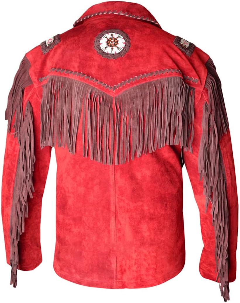 Men's Blue Suede Western Cowboy Leather Jacket With Fringe & Beaded | Best western jacket