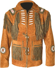 Men's Blue Suede Western Cowboy Leather Jacket With Fringe & Beaded | Best western jacket