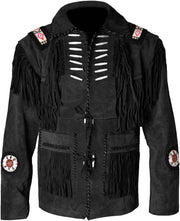 Men's Blue Suede Western Cowboy Leather Jacket With Fringe & Beaded | Best western jacket