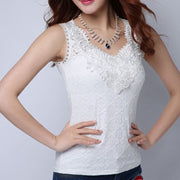 Summer Elegant Sleeveless White Black Crochet Lace Shirt