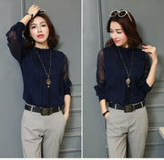 Spring Summer Elegant blouse women Korean Chiffon Shirt Long Sleeve Ruffled