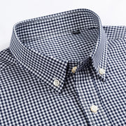 Men's 100% Cotton Standard-Fit Long-Sleeve Casual Checked Shirt Single Patch Pocket Button-down Collar