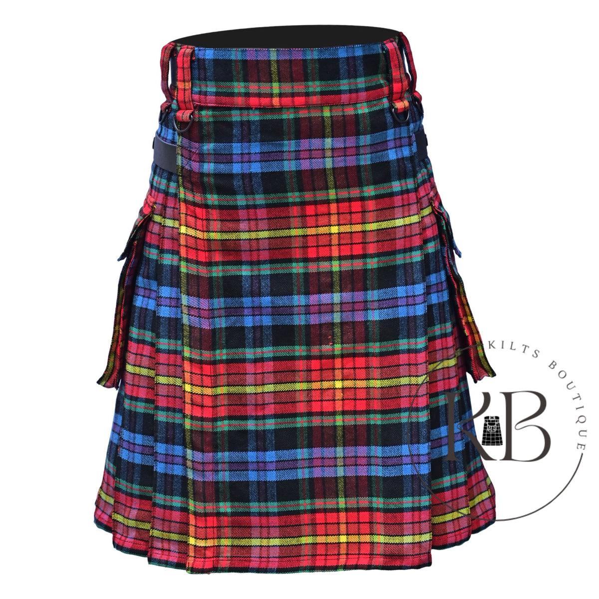 Scottish Men Tartan LGBT Utility Modern Kilt With Leather Straps Pockets Kilt LGBTQ Pride Kilt