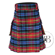 Scottish Men Tartan LGBT Utility Modern Kilt With Leather Straps Pockets Kilt LGBTQ Pride Kilt
