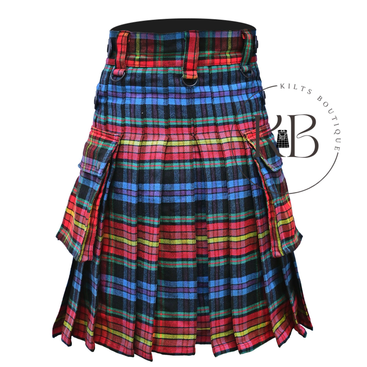 Scottish Men Tartan LGBT Utility Modern Kilt With Leather Straps Pockets Kilt LGBTQ Pride Kilt