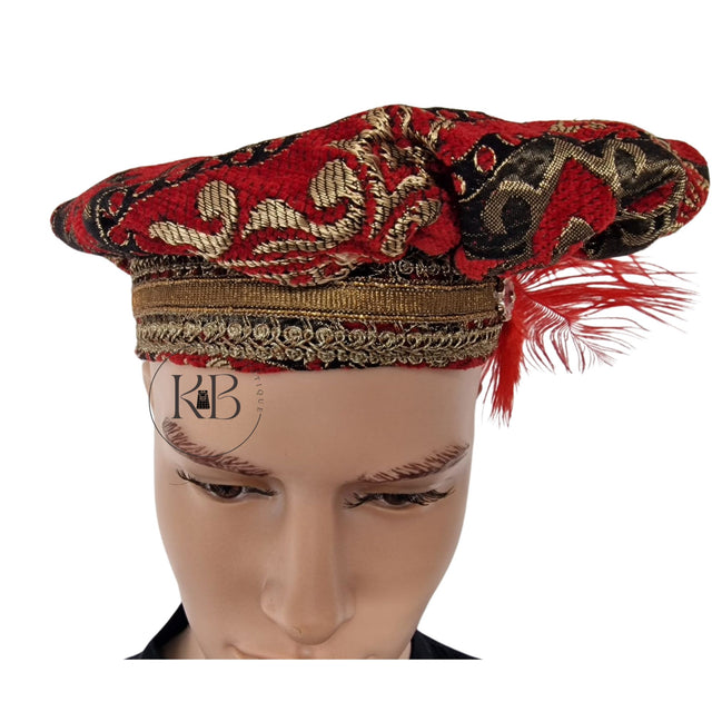 Renaissance Medieval Elizabethan Victorian Revolutionary red / gold buccaneer colonial floppy poet muffin hat
