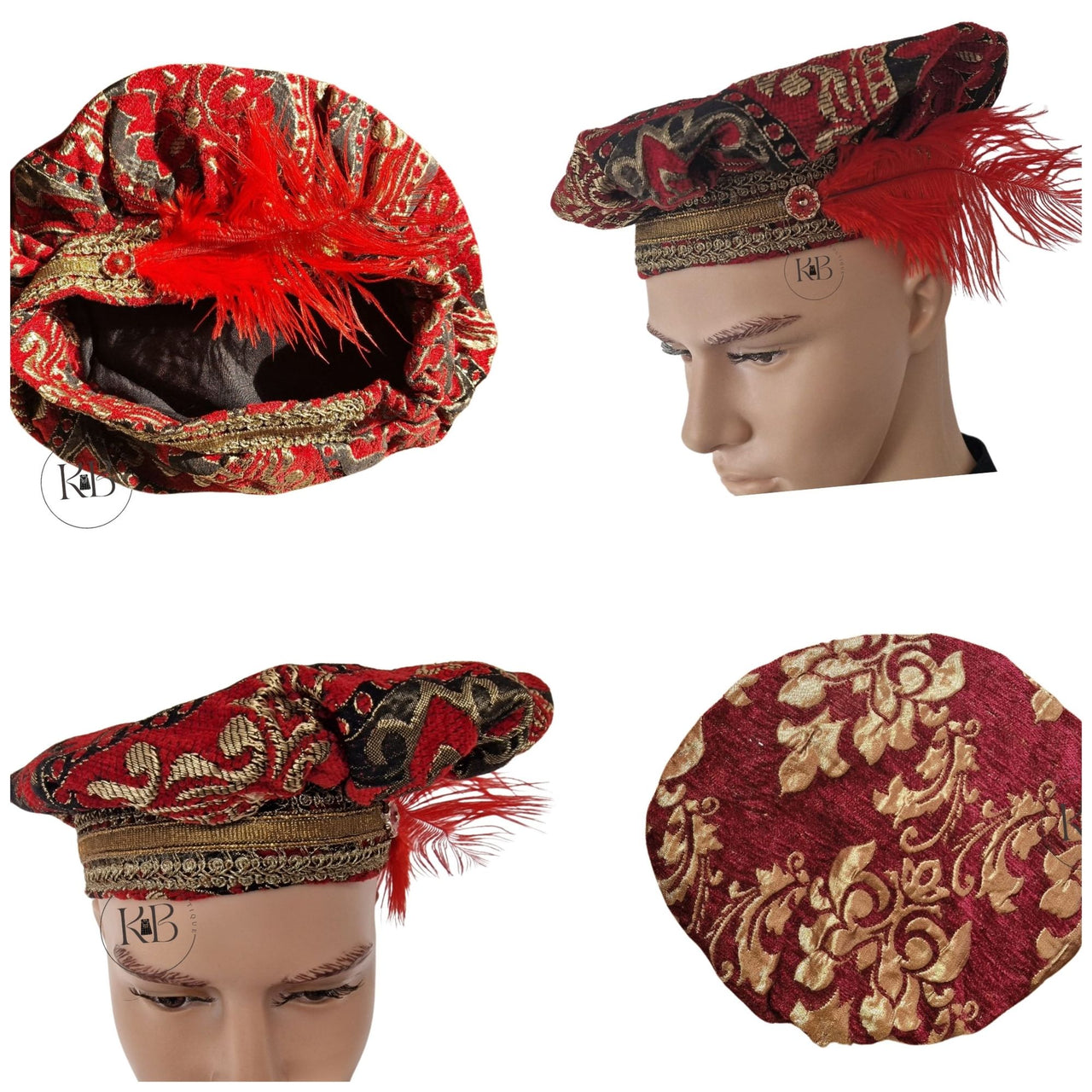 Renaissance Medieval Elizabethan Victorian Revolutionary red / gold buccaneer colonial floppy poet muffin hat