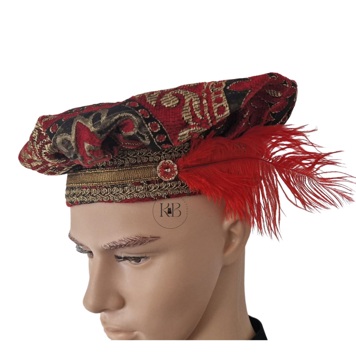 Renaissance Medieval Elizabethan Victorian Revolutionary red / gold buccaneer colonial floppy poet muffin hat