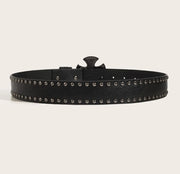 Gothic Punk Leather Belt  Metal Buckle Waist Strap Designer Luxury Female Decorative Waistband