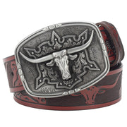 Fashion Men's Belt West Cowboy Genuine Leather Bull Head Buckle