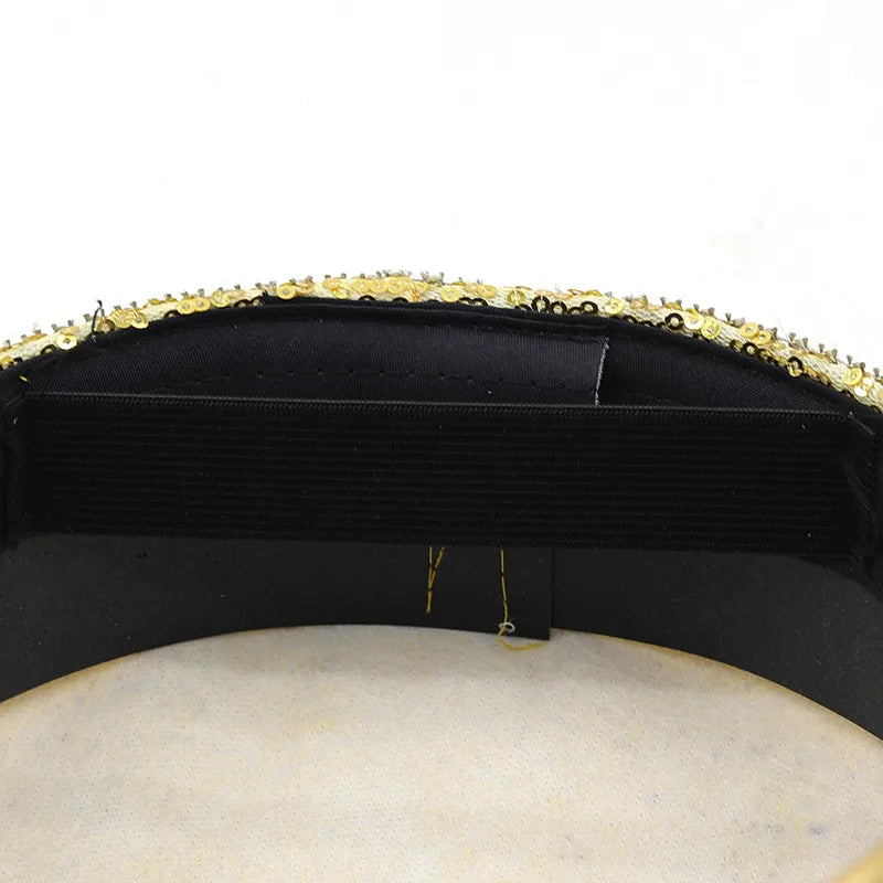 Sequin Burning gold Bride Military Hat Handmade Sailor Captain Sergeant Hat Birthday Festival Part Hat