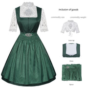 Women’s Elegant Dirndl Dress Set – Oktoberfest Bavarian Costume with Lace Blouse & Patterned Apron