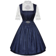 Women’s Elegant Dirndl Dress Set – Oktoberfest Bavarian Costume with Lace Blouse & Patterned Apron