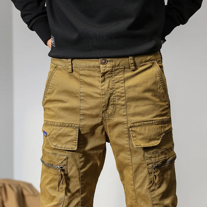 Men's bound feet fashion American retro Cargo pants  large pocket casual pants