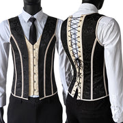 Men’s Waist Trainer Corset Vest – Lace-Up Vintage Waistcoat with Boning