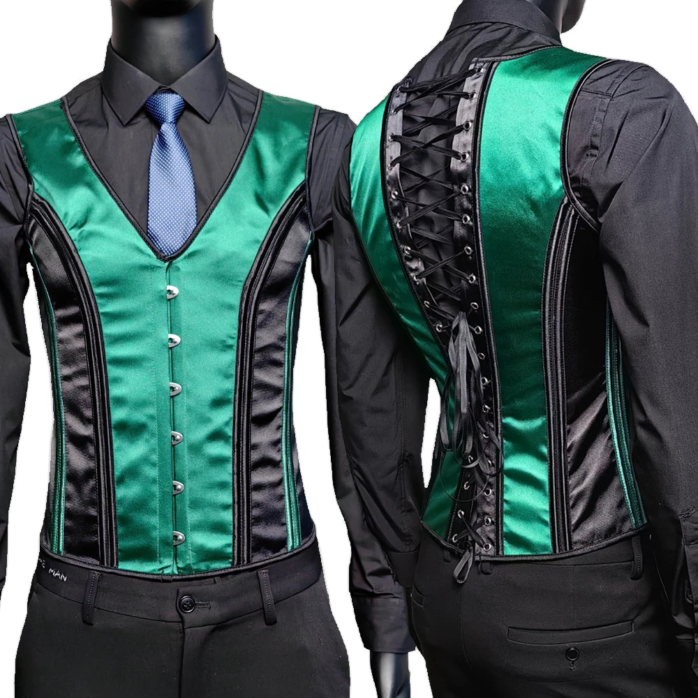 Men’s Waist Trainer Corset Vest – Lace-Up Vintage Waistcoat with Boning