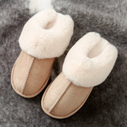 Winter Warm Home Fur Slippers Women Luxury Faux Suede Plush Couple Cotton Shoes Indoor Bedroom Flat Heels Fluffy Slippers