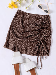 Women Ruffle Summer Mini Skirts Knot Ruched Floral Print