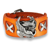 Genuine Leather Ride to live Biker Eagle Bracelets Men Gothic Rock Wide Cuff Wristband
