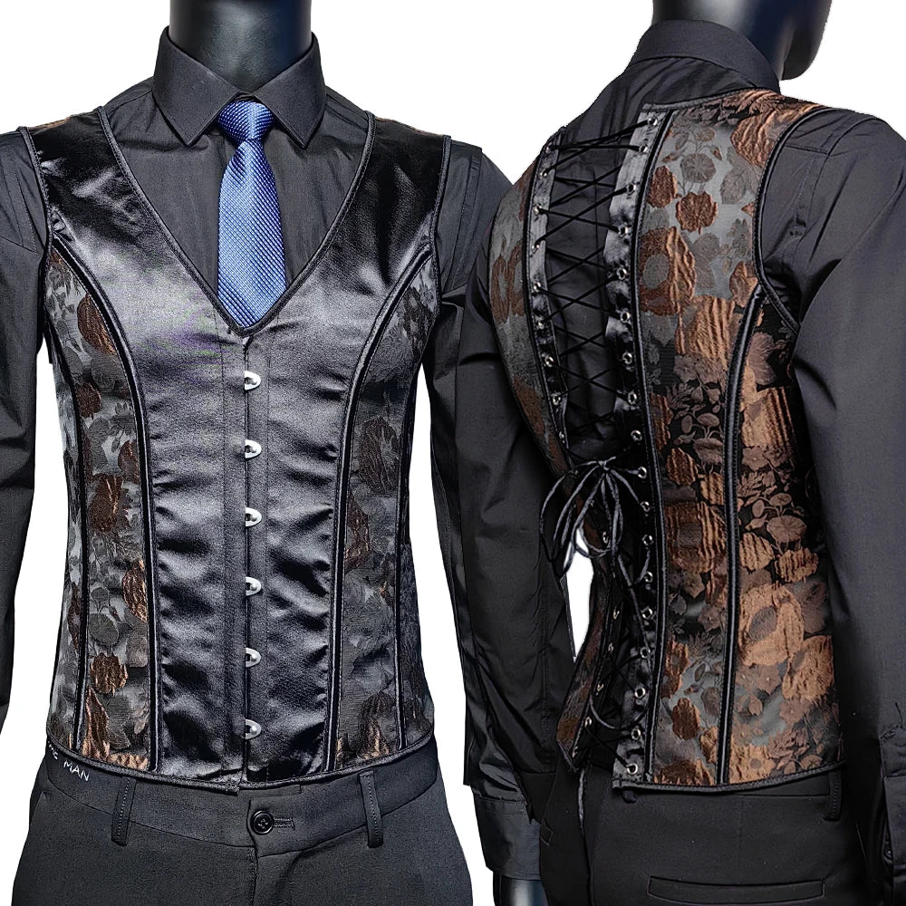 Men’s Waist Trainer Corset Vest – Lace-Up Vintage Waistcoat with Boning