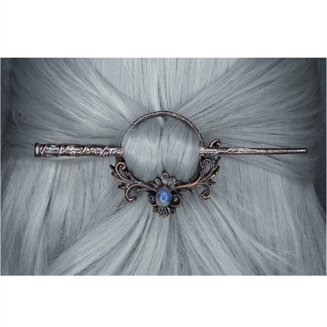 Vintage Carved Moonlight Stone Metal Hair Stick Bohemia Sliding Hairpin