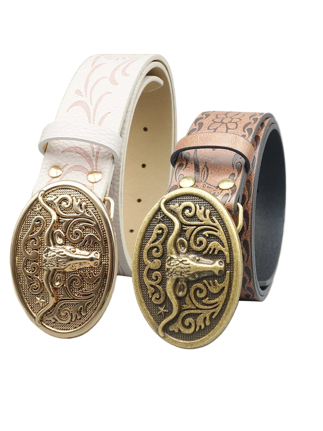 Western Cowboy PU Leather Belt with Longhorn Bull Head Buckle – Vintage Rodeo Belt for Men & Women, 3.8cm Wide, Buckle 8x5.5cm