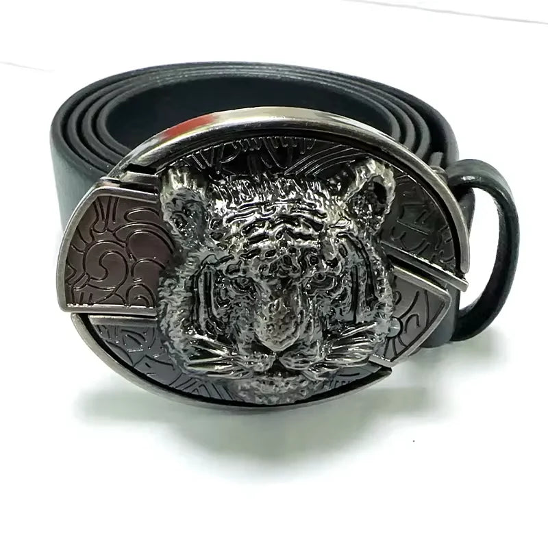 Vintage Belt Adjustable Metal Buckle Fashion Waistband Punk Western Cowboy Waist Strap Stylish Embossed Belt with Buckle