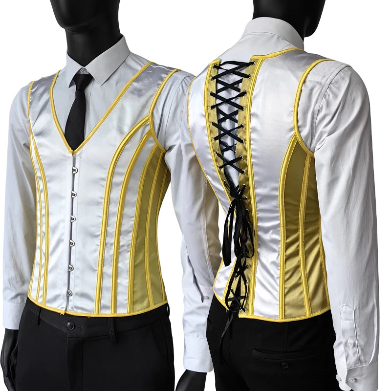 Men’s Waist Trainer Corset Vest – Lace-Up Vintage Waistcoat with Boning