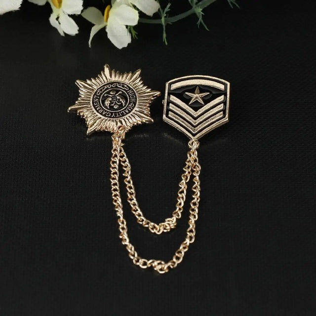 Vintage Anise Star Collar Chain Brooch – Navy Military Style Metal Badge Pin for Suit, Uniform & Jacket – Men’s Enamel Jewelry Accessory