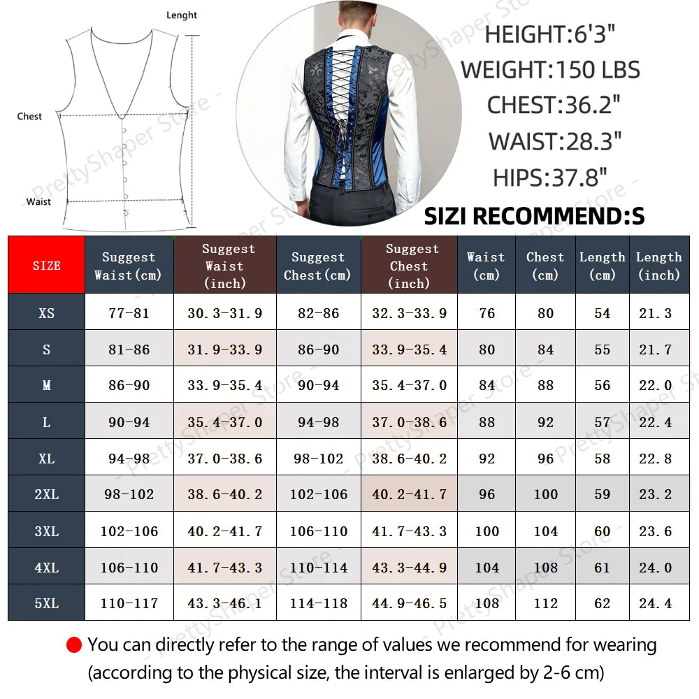 Men’s Waist Trainer Corset Vest – Lace-Up Vintage Waistcoat with Boning