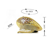 Sequin Burning gold Bride Military Hat Handmade Sailor Captain Sergeant Hat Birthday Festival Part Hat