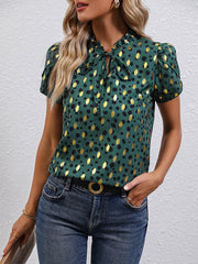 Summer Blouse Women Tops Gold Dot Print Puff Sleeve Shirt