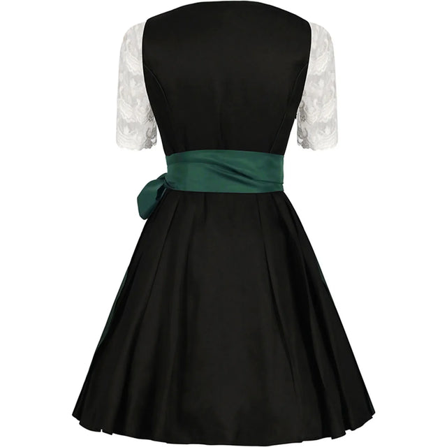 Women’s Black & Green Dirndl Dress – Traditional Bavarian Oktoberfest Costume with Embroidered Apron & Lace Blouse