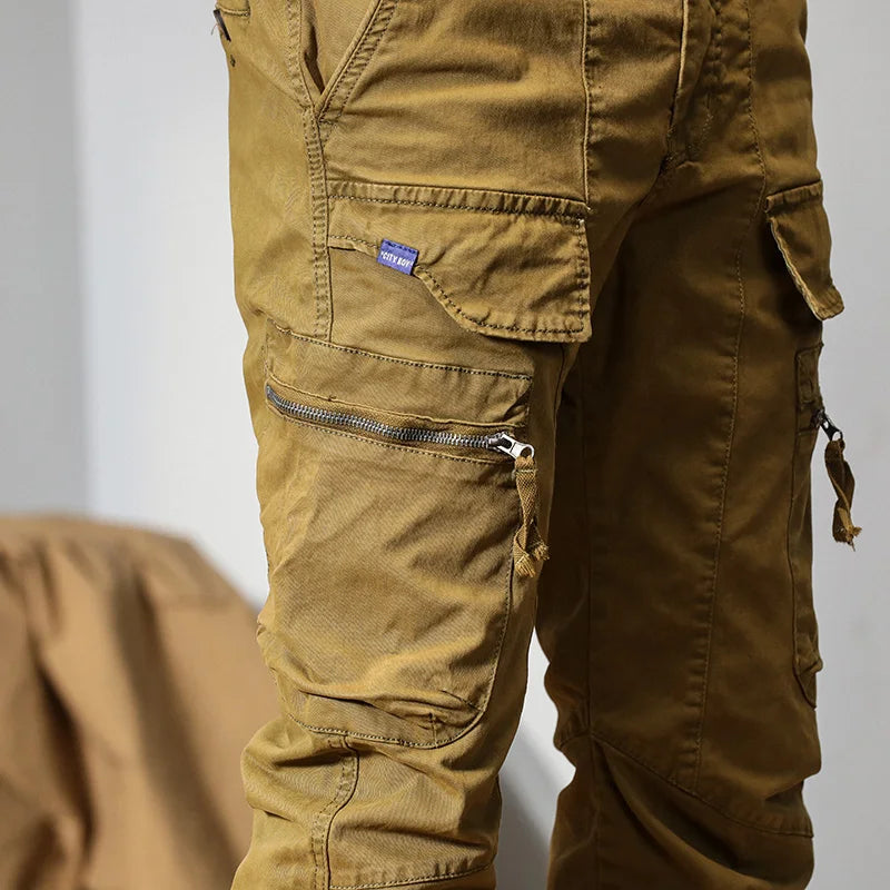 Men's bound feet fashion American retro Cargo pants  large pocket casual pants