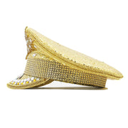 Sequin Burning gold Bride Military Hat Handmade Sailor Captain Sergeant Hat Birthday Festival Part Hat