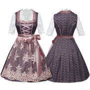 Women’s Purple & Pink Dirndl Dress Set – Bavarian Oktoberfest Costume with Lace Blouse & Embroidered Apron