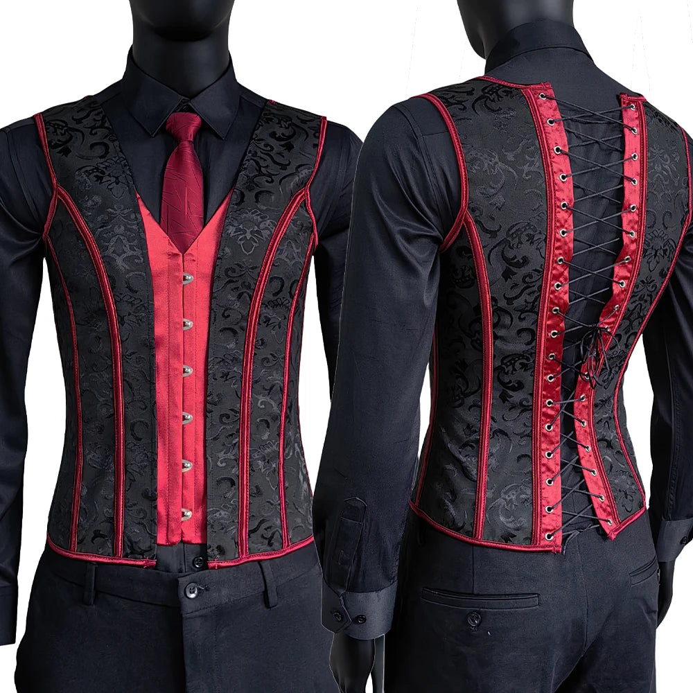 Men’s Waist Trainer Corset Vest – Lace-Up Vintage Waistcoat with Boning