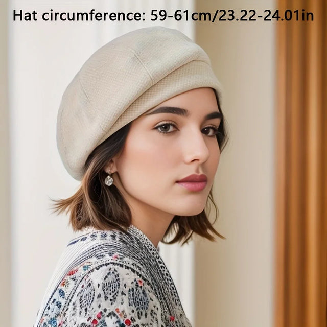 Women Wool Beret for Elegant Lady Winter Female Cotton Hats Plaid Vintage Octagonal Casual Autumn Cap