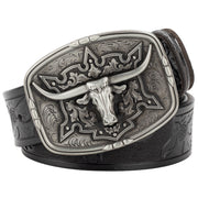 Fashion Men's Belt West Cowboy Genuine Leather Bull Head Buckle