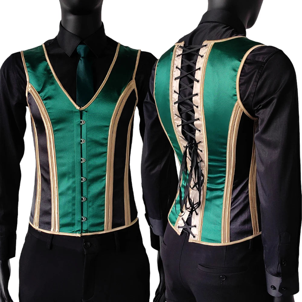Men’s Waist Trainer Corset Vest – Lace-Up Vintage Waistcoat with Boning