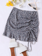 Women Ruffle Summer Mini Skirts Knot Ruched Floral Print