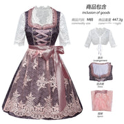 Women’s Purple & Pink Dirndl Dress Set – Bavarian Oktoberfest Costume with Lace Blouse & Embroidered Apron