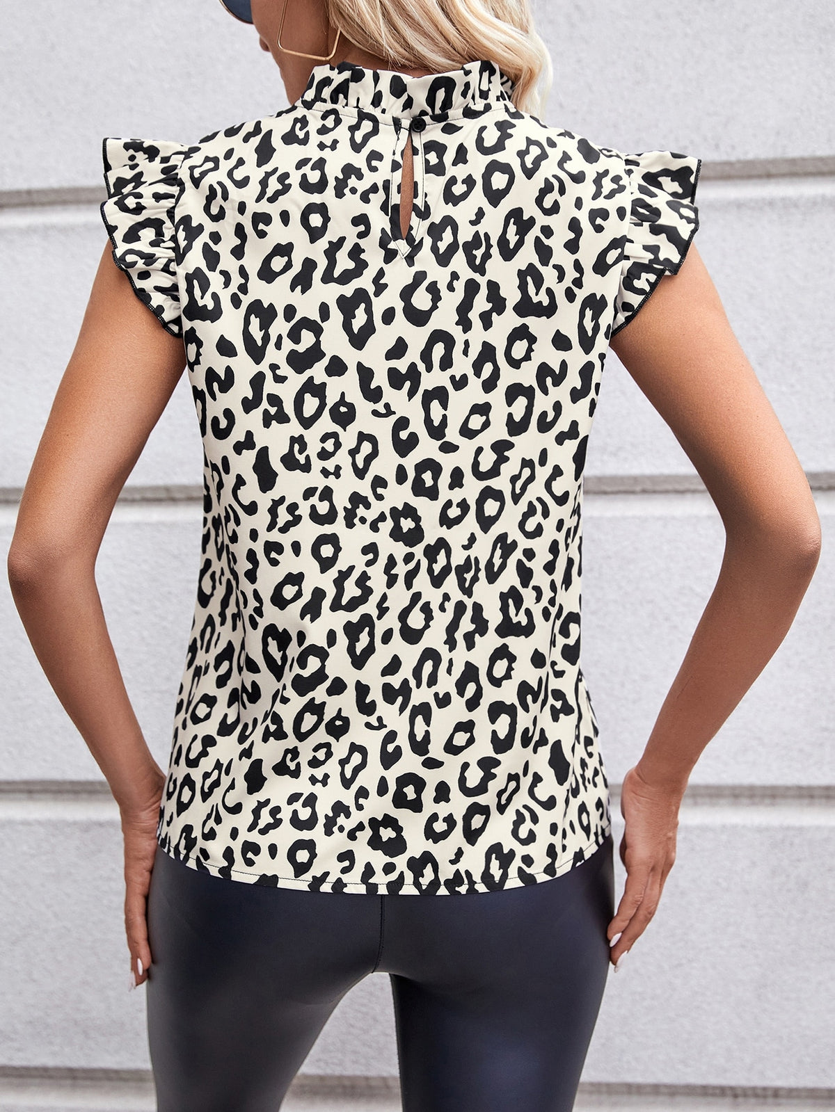 Women Butterfly Sleeve Leopard Print Summer Blouse Casual Female Shirt