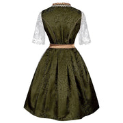 Women’s Green & Gold Dirndl Dress – Elegant Bavarian Oktoberfest Costume with Embroidered Tulle Apron